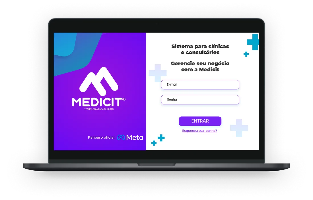 Notebook exibindo a tela de login do sistema Medicit
