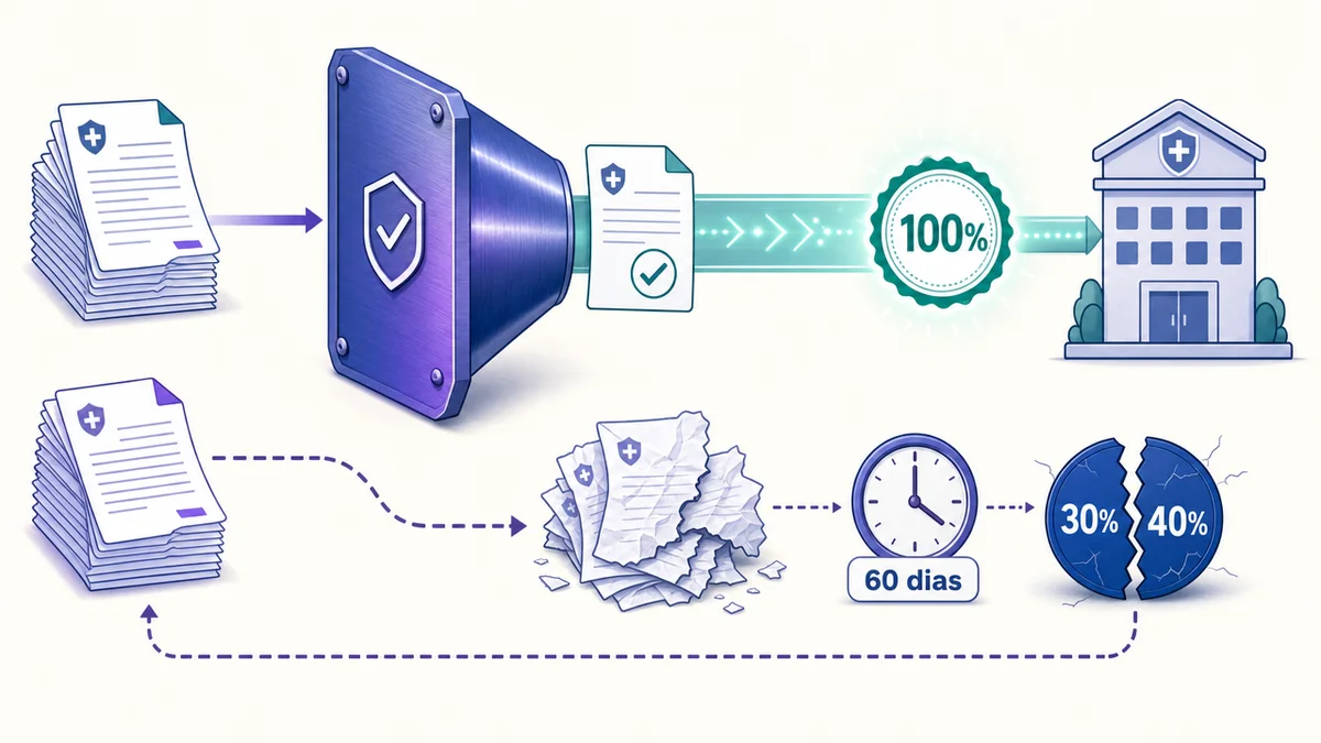 Diagrama mostra pré-faturamento filtrando guias TISS antes do envio, evitando glosa