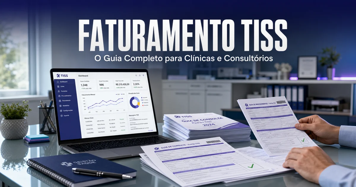 Guia de faturamento TISS para clínicas com documentos e dashboard de gestão